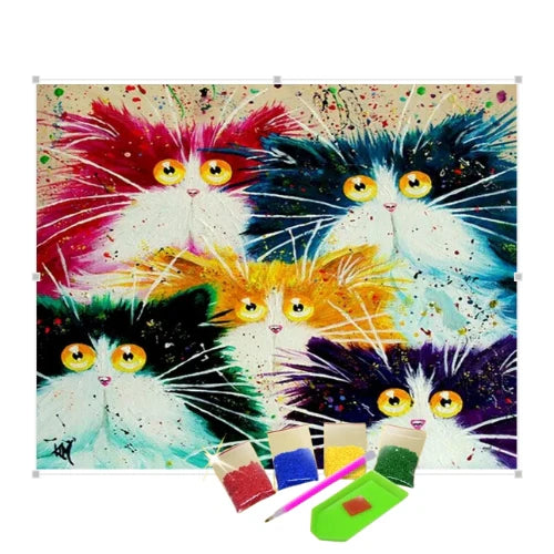 Broderie Diamant - Chats Colorés