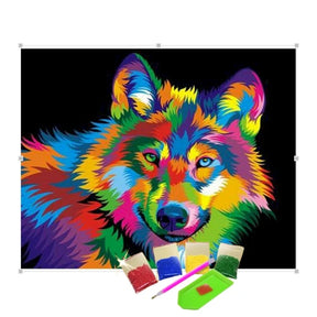 Broderie Diamant - Loup Multicolore