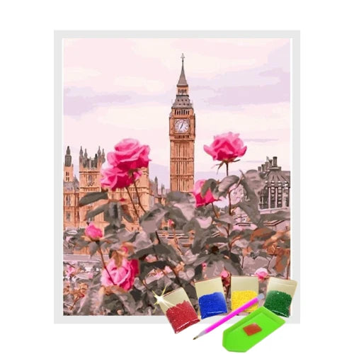 Broderie Diamant - Fleurs et Big Ben à Londres