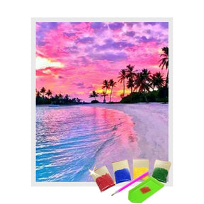 Broderie Diamant - Plage au Coucher du Soleil