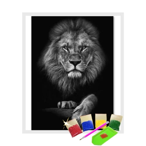 Broderie Diamant - Lion Noir et Blanc