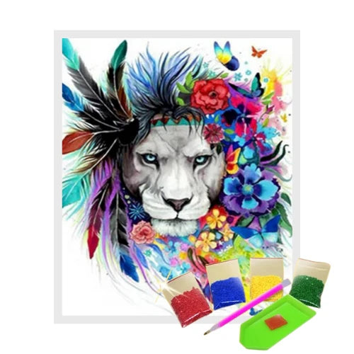 Broderie Diamant - Lion Fleuri